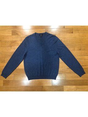 Brooks Brothers 346 Extra Fine Merino Wool Blue V-Neck Sweater Size M Preppy